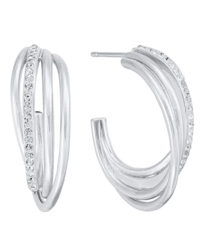 And Now This Clear Crystal Multi Row Hoop Earring In Silver