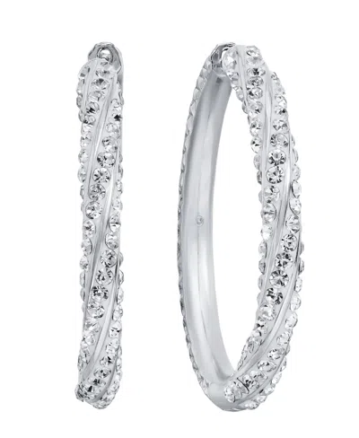 And Now This Clear Crystal Twist Diamond Cut Hinged Hoop Earring In Silver