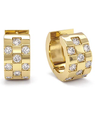And Now This Clear Cubic Zirconia Checkerboard Hinge Hoop Earring In Gold