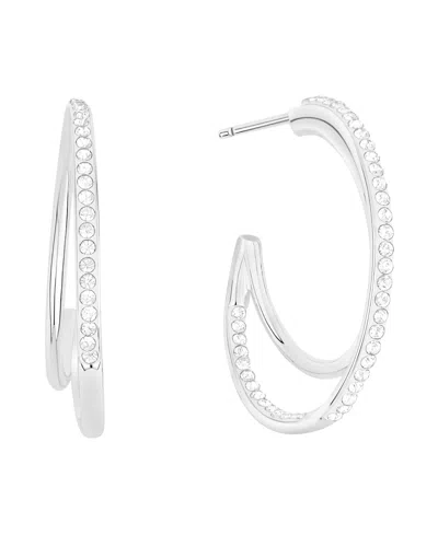 And Now This Crystal Double Row C Hoop Post Earrings In Metallic