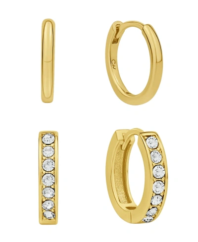 And Now This Crystal Duo Endless Hoop Earring Set In Gold