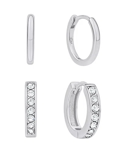 And Now This Crystal Duo Endless Hoop Earring Set In Silver