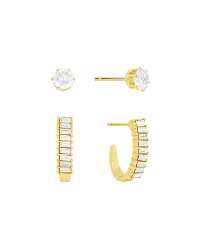 And Now This Crystal Duo Stud And Baguette Hoop Earring Set In Gold