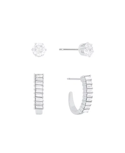 And Now This Crystal Duo Stud And Baguette Hoop Earring Set In Silver