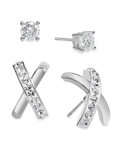 And Now This Crystal Duo Stud Earring Set In Silver