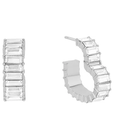 And Now This Crystal Silver Plated Brass Heart Hoop Earrings, Macy's Exclusive