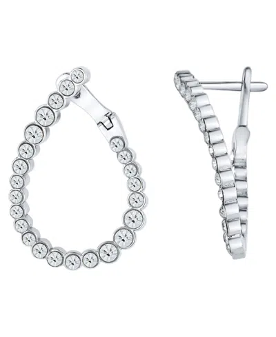 And Now This Crystal Stone Pear Shape Post Hoop Earrings In Silver