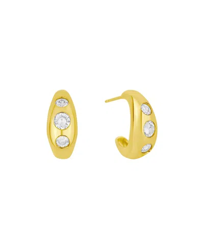 And Now This Cubic Zirconia 3 Stone Hoop Earrings In Gold