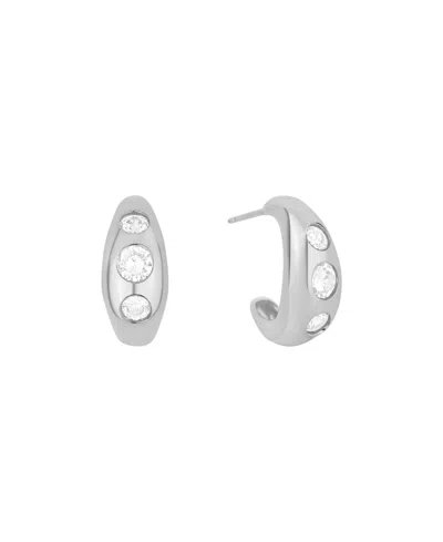 And Now This Cubic Zirconia 3 Stone Hoop Earrings In Silver