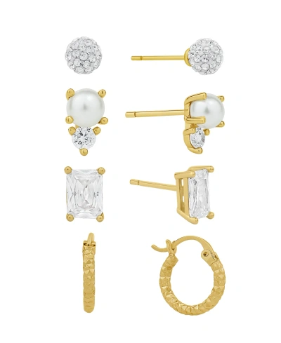 And Now This Cubic Zirconia And Imitation Pearl Earring Set In Gold