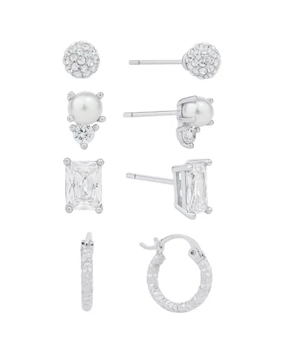 And Now This Cubic Zirconia And Imitation Pearl Earring Set In Silver