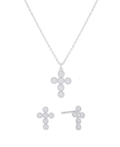And Now This Cubic Zirconia Cross Stud Earring And Necklace Set In Silver