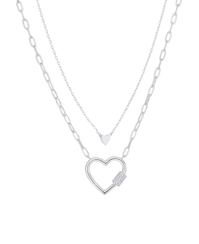 And Now This Cubic Zirconia Double Layered Strand Heart Necklace In Silver