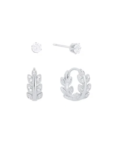 And Now This Cubic Zirconia Duo Stud And Leaf Hoop Earrings In Metallic