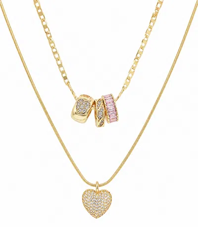 And Now This Cubic Zirconia Gold-tone Plated Multi Color Stone Double Layer Rondelle And Heart Pendant Necklace