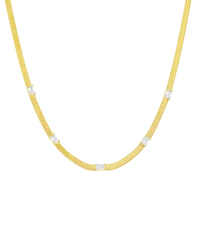 And Now This Cubic Zirconia Rectangular Stone Station Necklace In Gold
