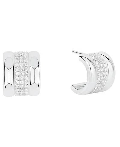 And Now This Cubic Zirconia Silver Plated Huggie Hoop Earrings, Macy's Exclusive In Metallic