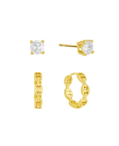 And Now This Cubic Zirconia Stud And Hoop Earring Set In Gold