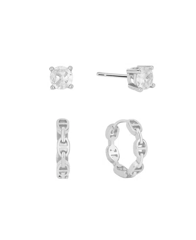And Now This Cubic Zirconia Stud And Hoop Earring Set In Silver