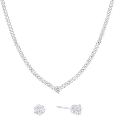 And Now This Cubic Zirconia Stud Earring And Necklace Set In Silver