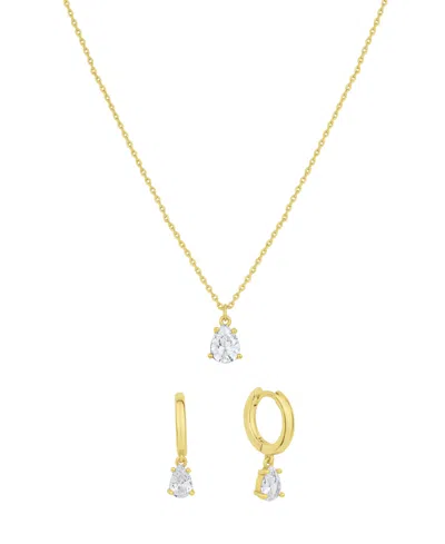 And Now This Cubic Zirconia Teardrop Hoop Earring And Necklace Set In Gold