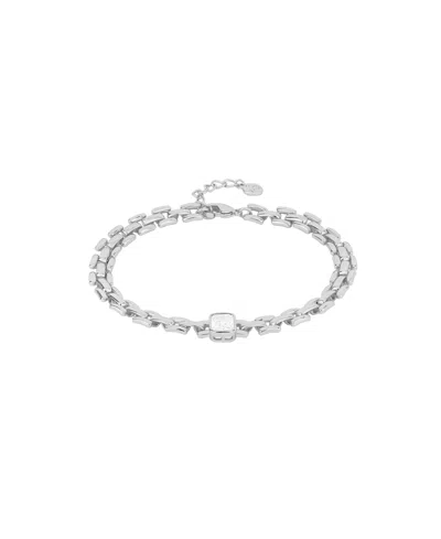 And Now This Cubic Zirconia Watch Band Link Bracelet In Silver