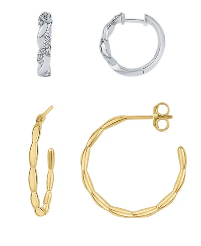 And Now This Duo Crystal And High Polished Earring Hoop, Set Of 2 In Gold,silver Plated