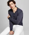 And Now This Henley Shirt Men'sblackened Pearl Long Sleeve Split Neck Asm1 In Blue
