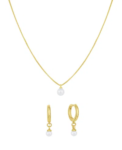And Now This Imitation Pearl Hoop Earring And Necklace Set In Gold
