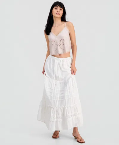 And Now This Juniors' Cotton Tiered Tie-waist Maxi Skirt, Macy's Exclusive In White