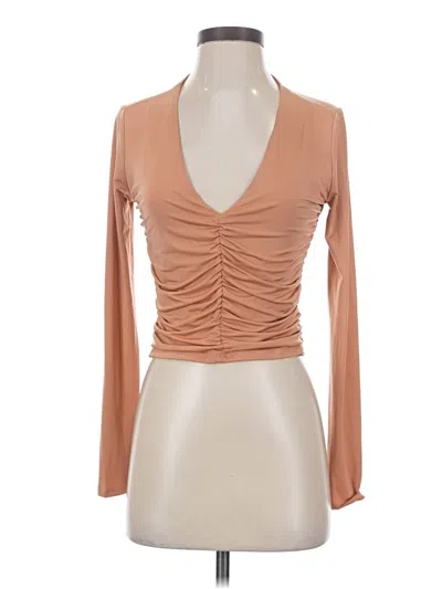 Pre-owned And Now This Long Sleeve Top Tan Plunge Neckline Tops