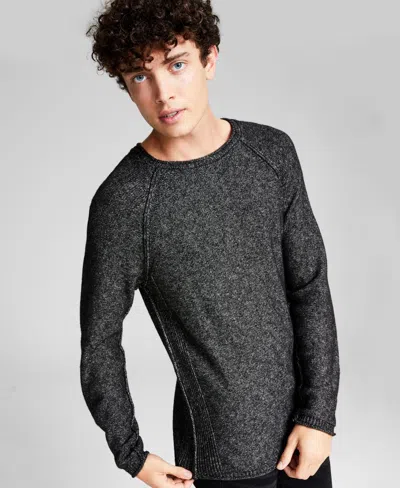 And Now This Men's Raglan Crewneck Stonewashed Sweater In Black