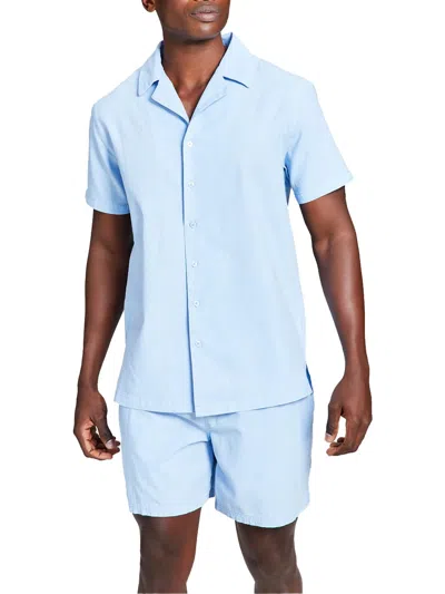 And Now This Mens Linen Blend Linen Button-down Shirt In Blue