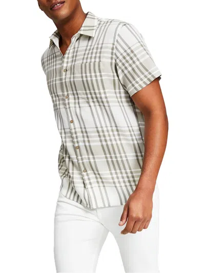And Now This Mens Plaid Woven Button-down Shirt In Grey