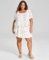 And Now This Plus Size Floral-print Lace-trim Blouse In White