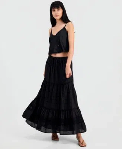 And Now This Now This Juniors Cotton Tiered Tie Waist Maxi Skirt Macys Exclusive In Black