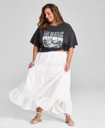 And Now This Now This The Beatles Graphic T Shirt Tiered Maxi Skirt In White