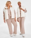 And Now This Now This Topper Vest Quarter Zip Sweatshirt Wide Leg Pants Hoop Earrings Created For Macys In Gold
