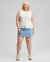 And Now This Now This Trendy Plus Size Button Front Tank Top Floral Embroidered Denim Skirt Exclusively At Macys In Blue