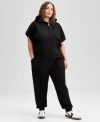 And Now This Now This Trendy Plus Size Cap Sleeve Scuba Knit Hoodie Jogger Pants Exclusively At Macys In Black