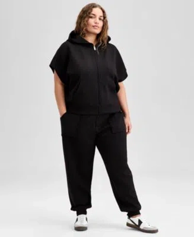 And Now This Now This Trendy Plus Size Cap Sleeve Scuba Knit Hoodie Jogger Pants Exclusively At Macys In Black