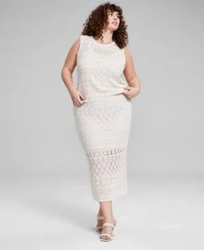 And Now This Now This Trendy Plus Size Crochet Sleeveless Top Midi Skirt Created For Macys In White