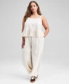 And Now This Now This Trendy Plus Size Jacquard Top Drawstring Pants Macys Exclusive In White