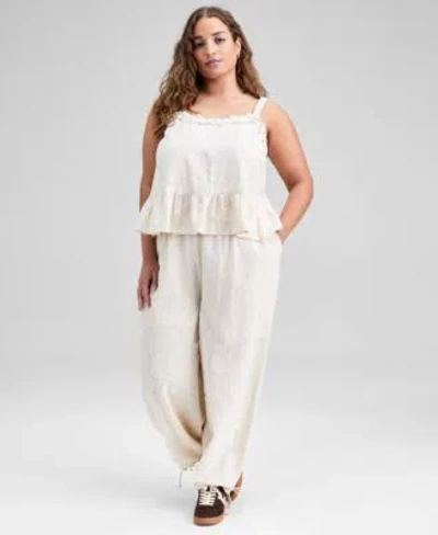 And Now This Now This Trendy Plus Size Jacquard Top Drawstring Pants Macys Exclusive In White
