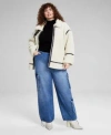 And Now This Now This Trendy Plus Size Sherpa Fleece Jacket Mock Neck Sweater Bungee Cuff Cargo Jeans Created For In Pink