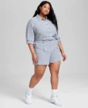 And Now This Now This Trendy Plus Size Striped Button Front Shirt Striped Shorts Exclusively At Macys In Tan Stripe