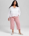 And Now This Now This Trendy Plus Size Swiss Dot Button Front Blouse Barrel Leg Jeans Exclusively At Macys In Calla Lily