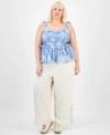 And Now This Now This Trendy Plus Tied Hem Linen Pants Ruffle Tank Top Exclusively At Macys