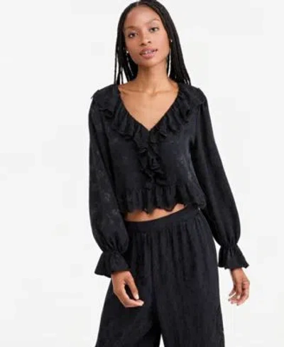 And Now This Now This Womens Balloon Sleeve Ruffle Jacquard Blouse Macys Exclusive In Brown Rose