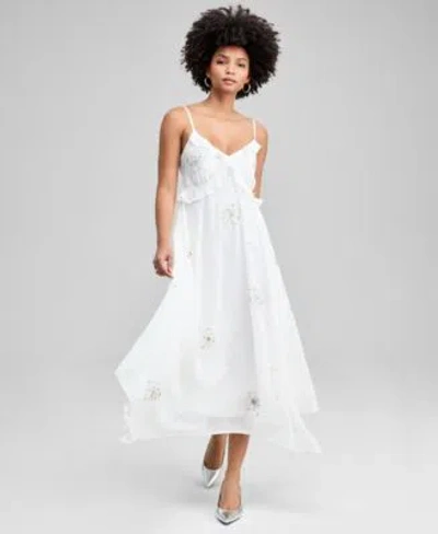 And Now This Now This Womens Beaded Floral Asymmetrical Hem Dress Macys Exclusive In White